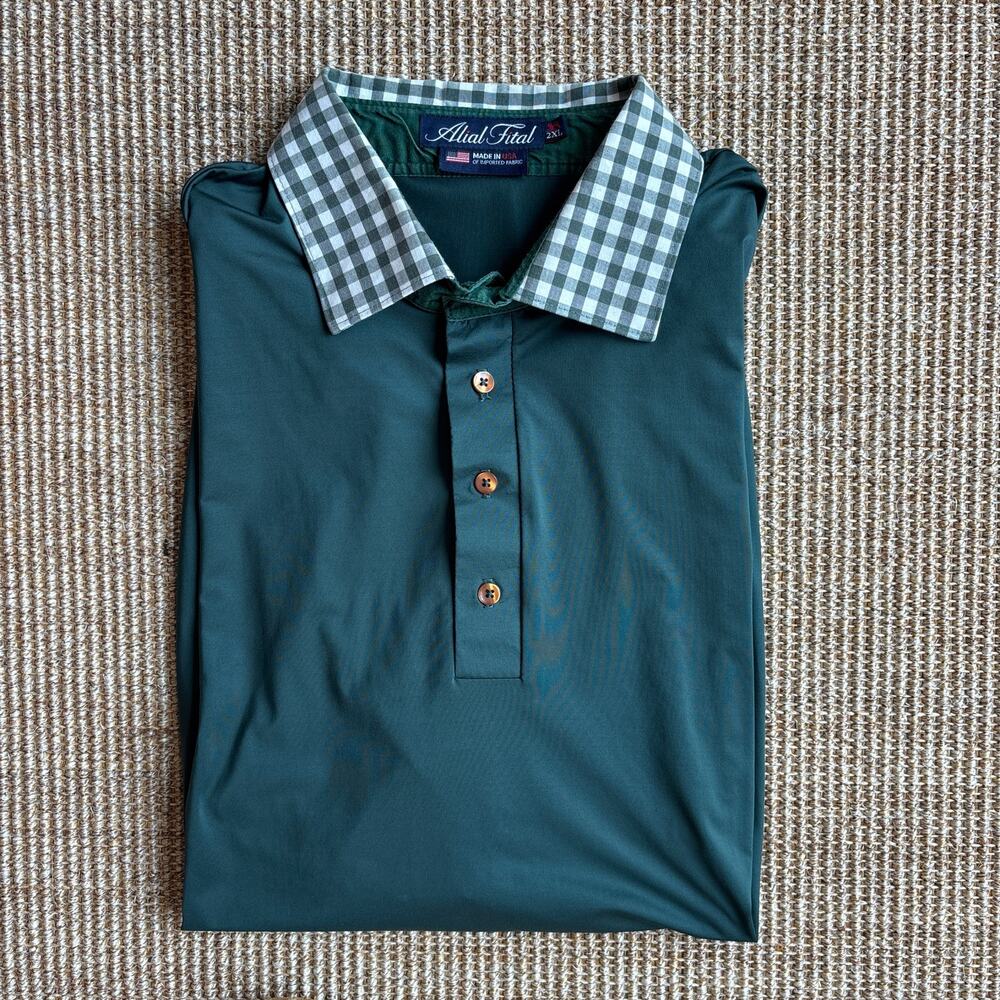 🏌️ Alial Fital Polo Shirt | Men's 2XL | Green with Gingham Collar